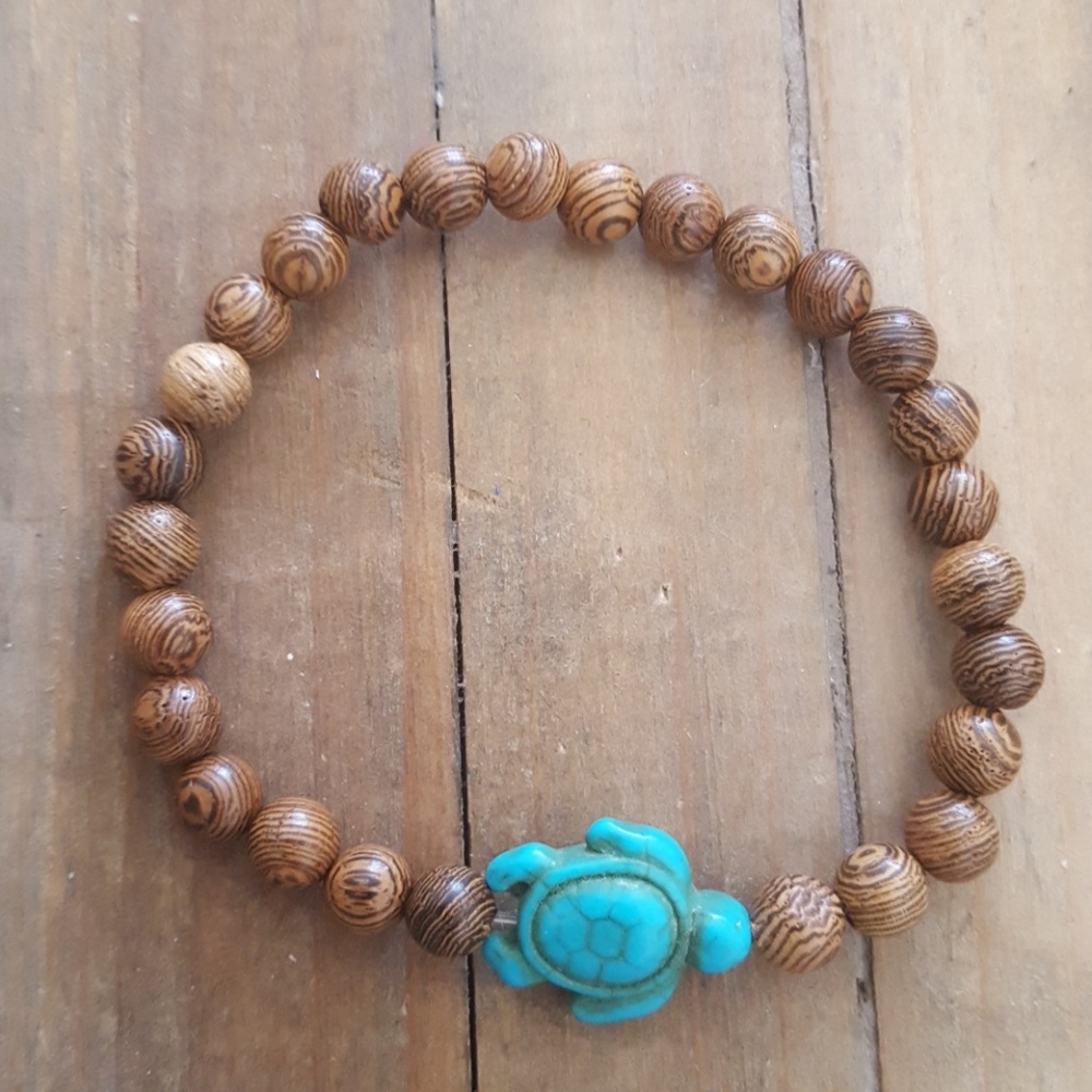 Stone Turtle and Wood Stretch Bracelet